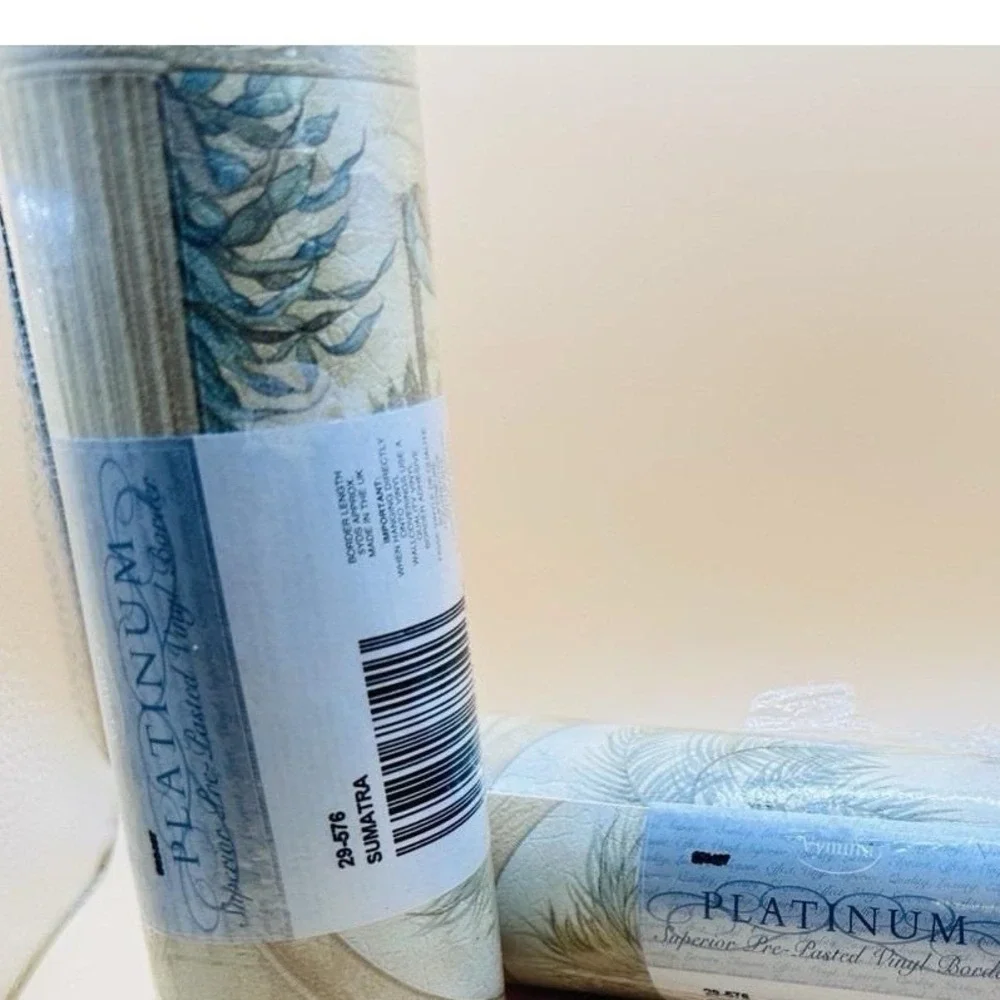 Vymura Platinum Sumatra Tropical Palm Leaf Vinyl Wallpaper‎ Border 29-576 UK 5yd
